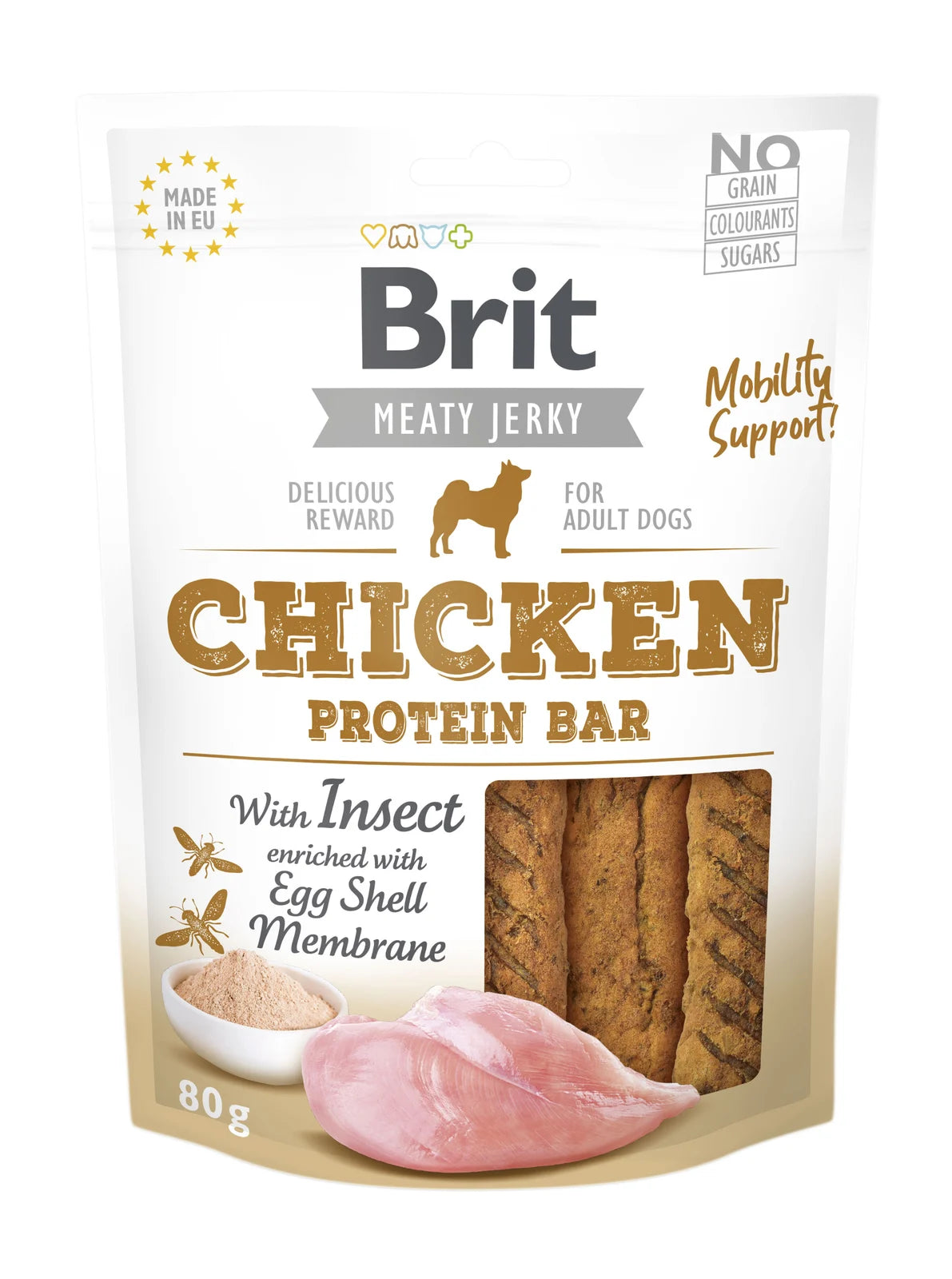 Barra de proteína de pollo británica: 85% de pollo e insectos carne