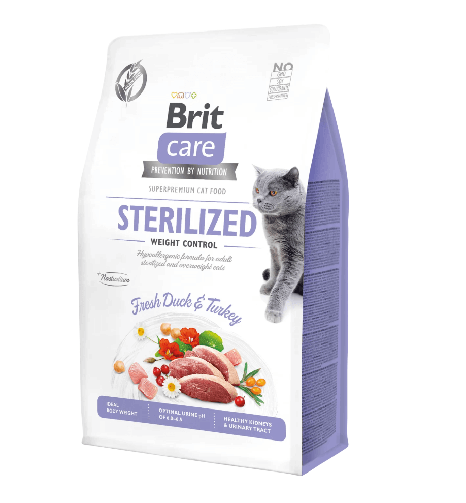 Brit Care Cat Sterilized - anatra e tacchino, controllo del peso e urina sana