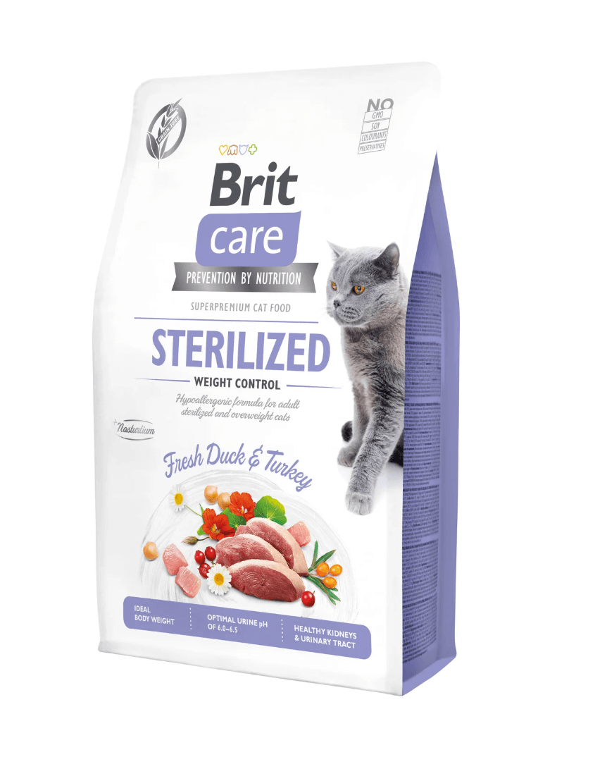Brit Care Cat Sterilized - anatra e tacchino, controllo del peso e urina sana
