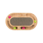 Cardboard scratcher with wood and balls + catnip 46×25 cm