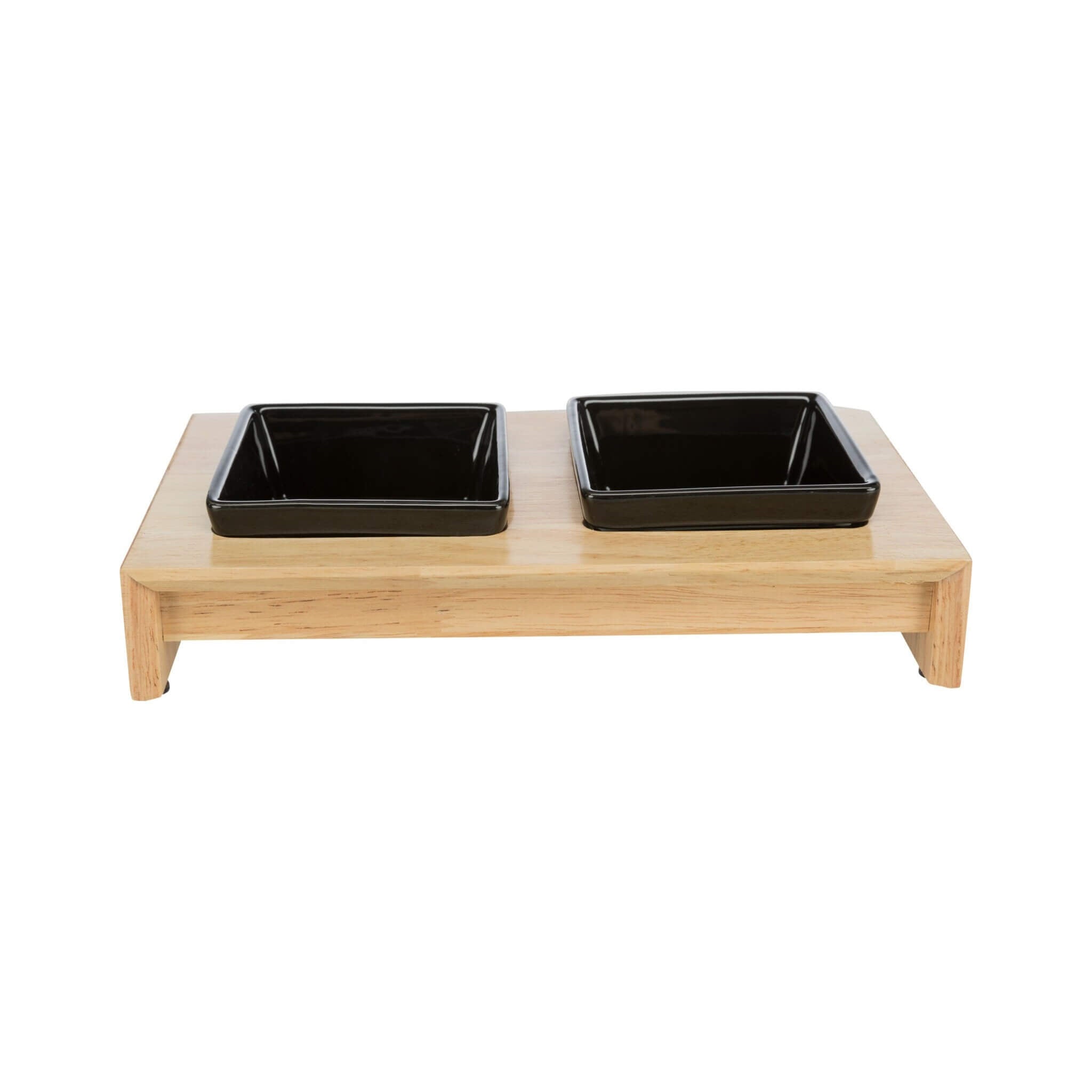 Un conjunto de tazones negros en un soporte de madera/cerámica de 2 × 0.2 l